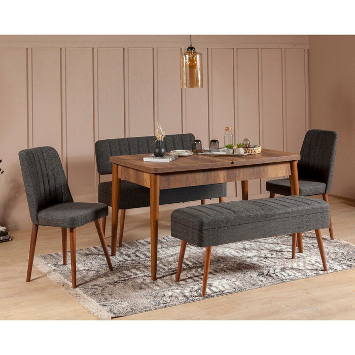 Hanah Home Vina 1053 Juego de Comedor Extensible de 5 Piezas, Nogal y Antracita Hanah Home Vina 1053 Juego de Comedor Extensible de 5 Piezas, Nogal y Antracita